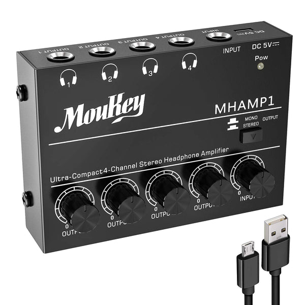 Moukey Headphone Amp Amplifier 4 Channels Metal Stereo Audio Amplifier - Donner music- UK