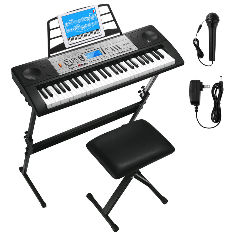 Donner 54 Key Keyboard Piano, Piano Keyboard for Beginner, Electronic Keyboard with Piano Stand/Stool, Sheet Music Stand, Microphone, Supports MP3/USB MIDI/Audio/Microphone/Headphones/Sustain Pedal