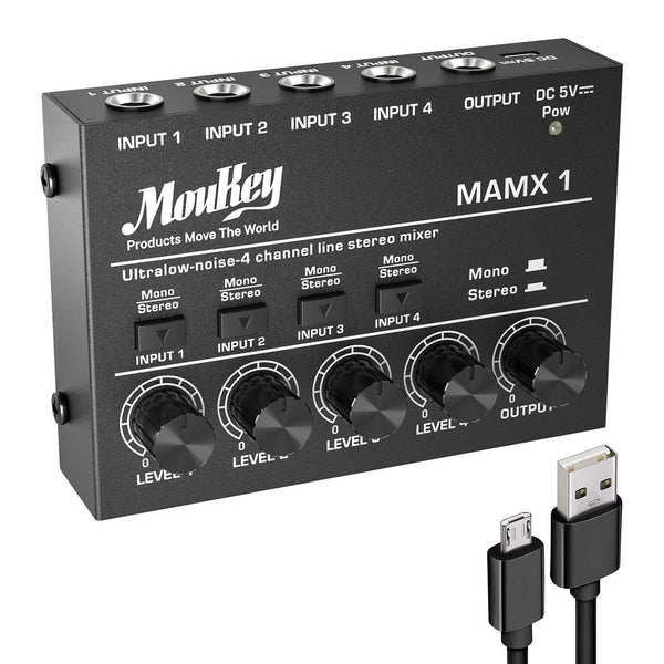 Moukey Compact Studio Audio Stereo Mixer, for Clubs Bars Stage Mixing Desk Microphone Guitar Bass Keyboard - Donner music- UK